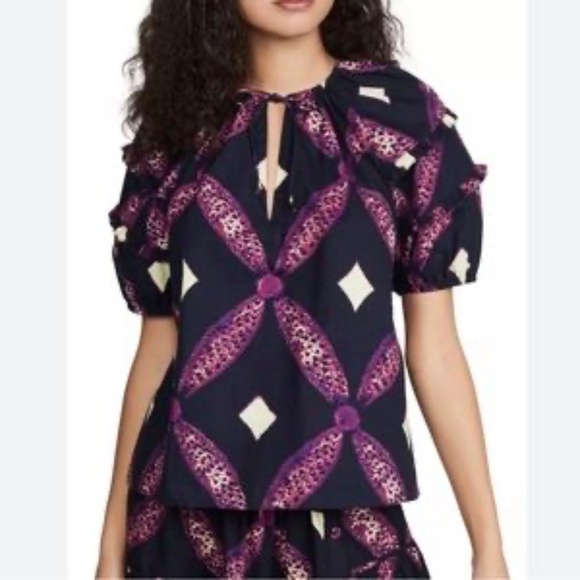 Ulla Johnson Tops - Ulla Johnson Arusi Top Plum Purple Womens Size 2 Short Sleeve Boho Diamond Print